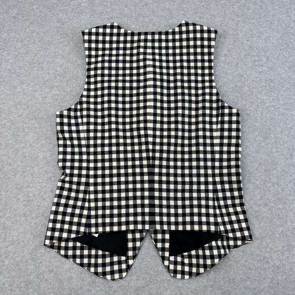 Madewell Single-Breasted Crewneck Vest Sz 4 Black White Gingham Wool Blend Lined - Picture 5 of 10